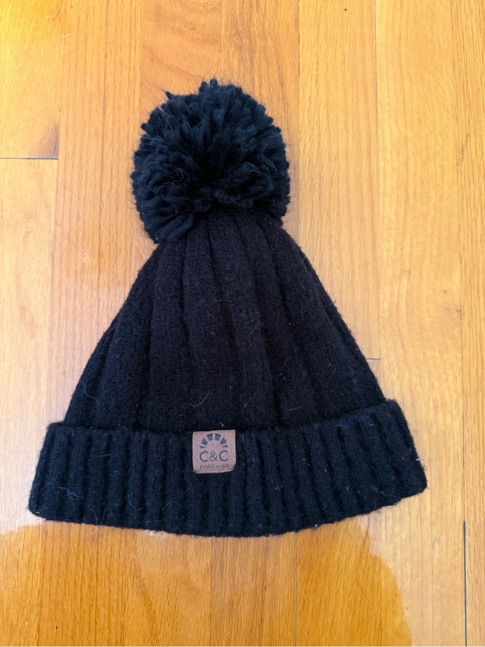 C&C California Kids Black Pom Pom Knit Beanie